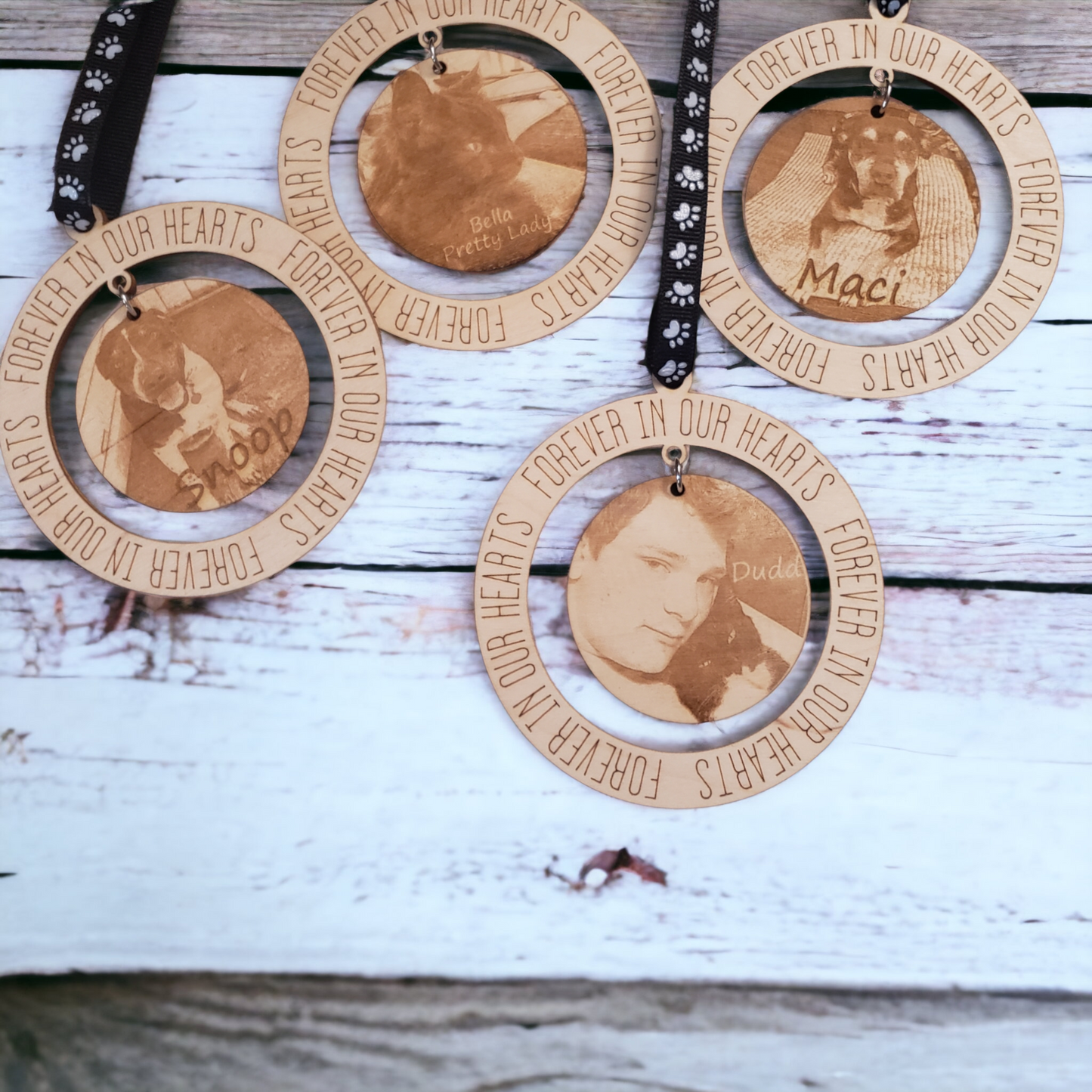 Forever in our hearts pet engraved ornament personalized Memorial