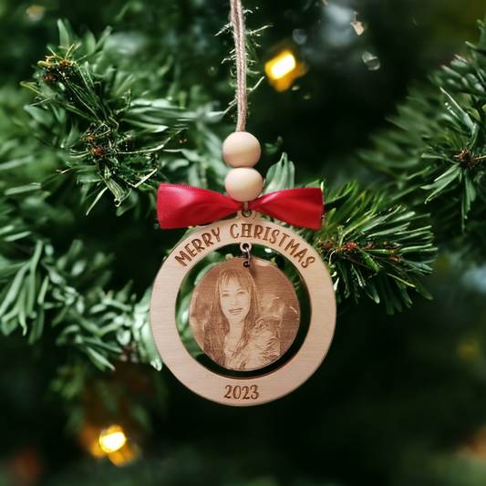 Merry Christmas with year photo ornament