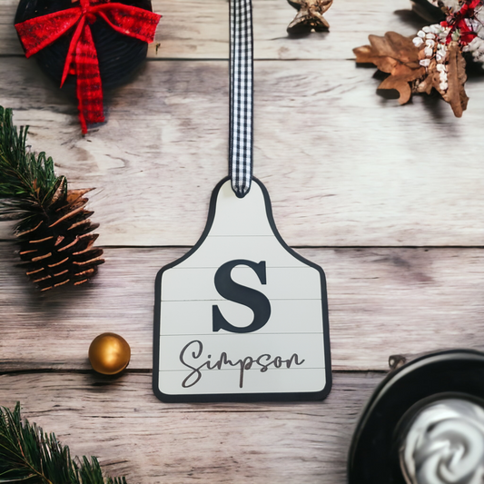 Ear Tag Name cutout ornaments 2 layer Personalized