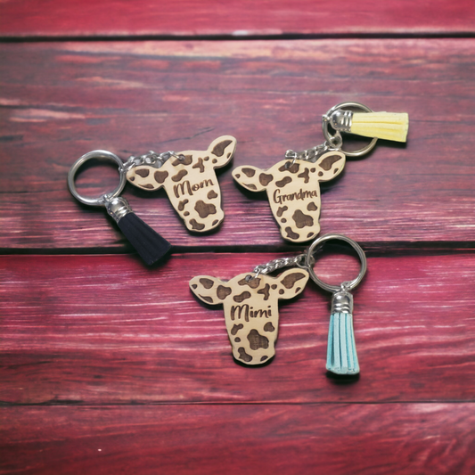 Mama Personalized Cow Head Keychains