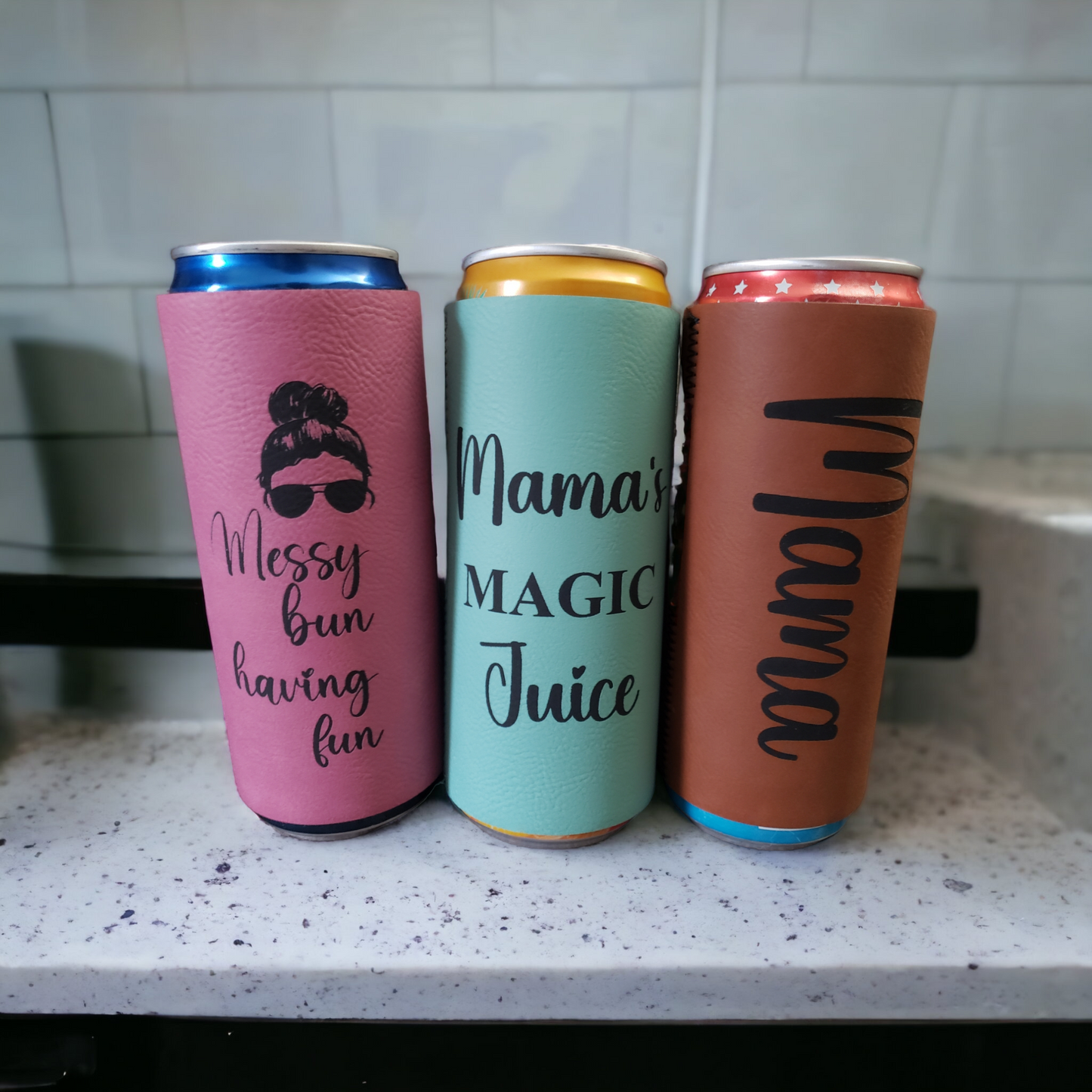 Slim beverage holders leatherette no bottom