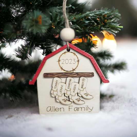 Barn with Boots Merry Christmas Ornament Personalized