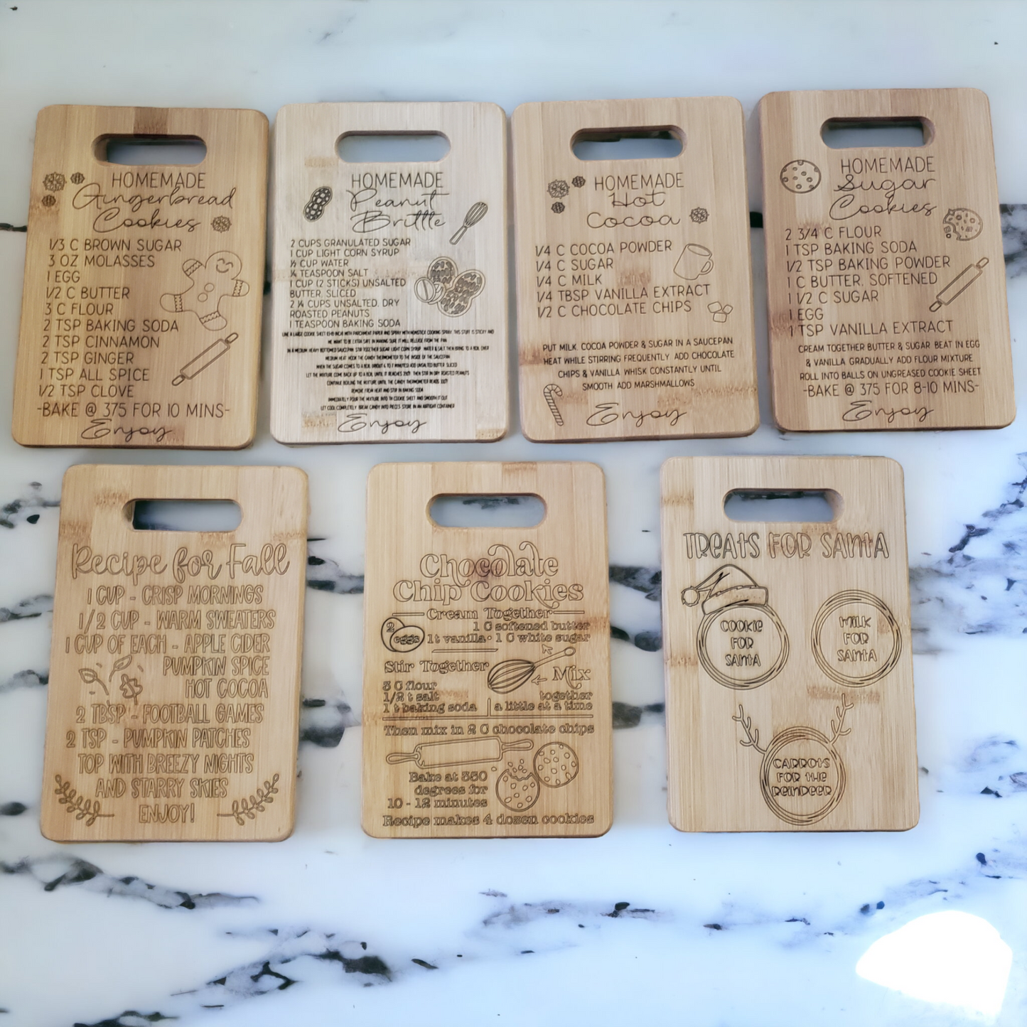 Recipe Boards for display only Treats for Santa. Fall recipe cutting board tray