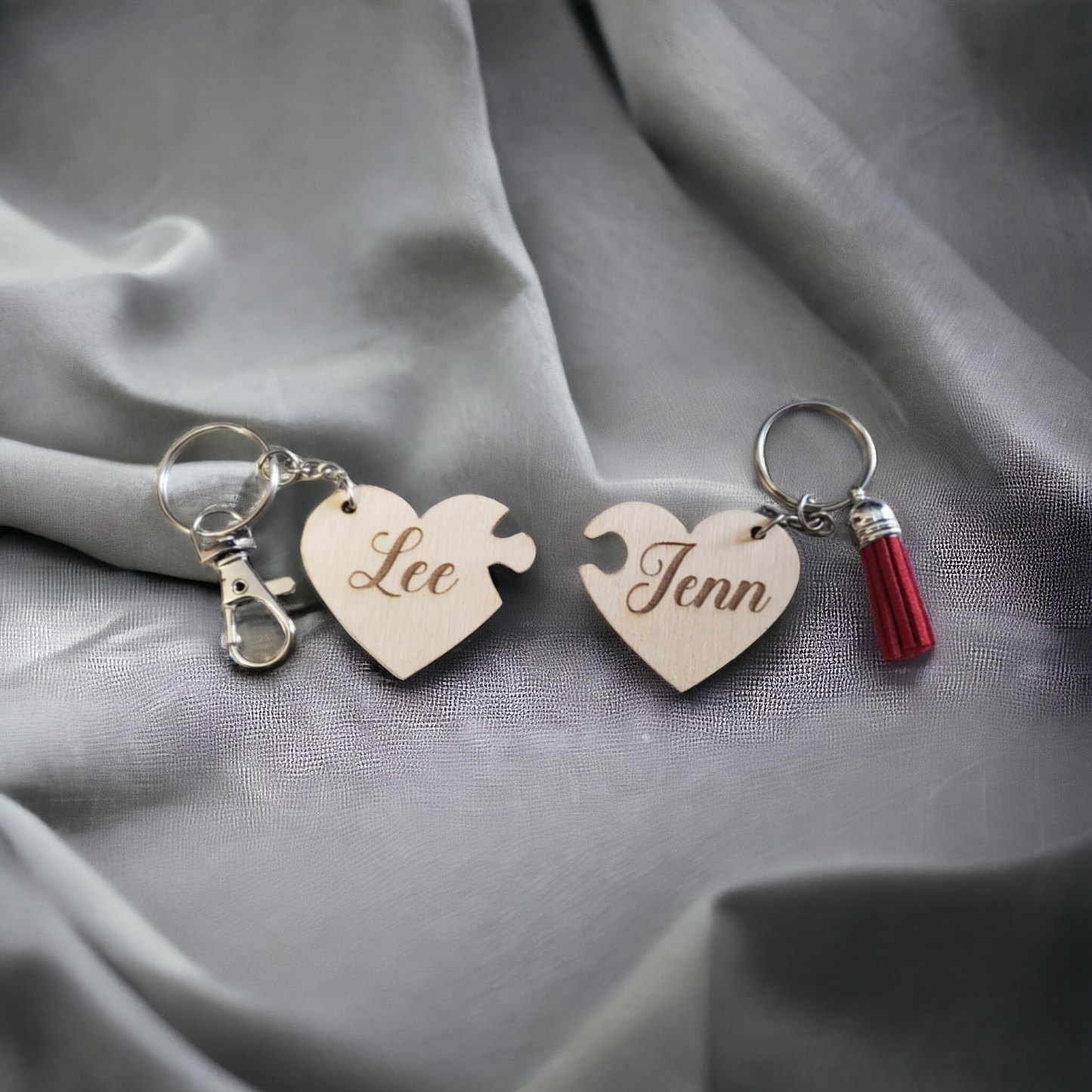 2 piece personalized heart keychains