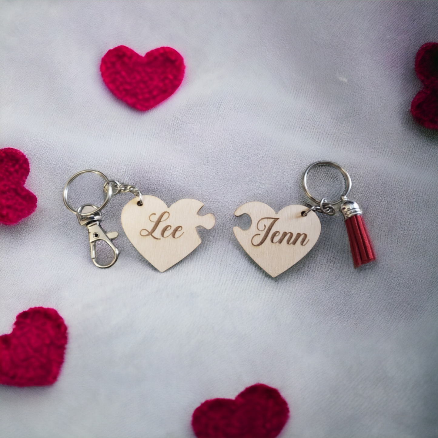 2 piece personalized heart keychains