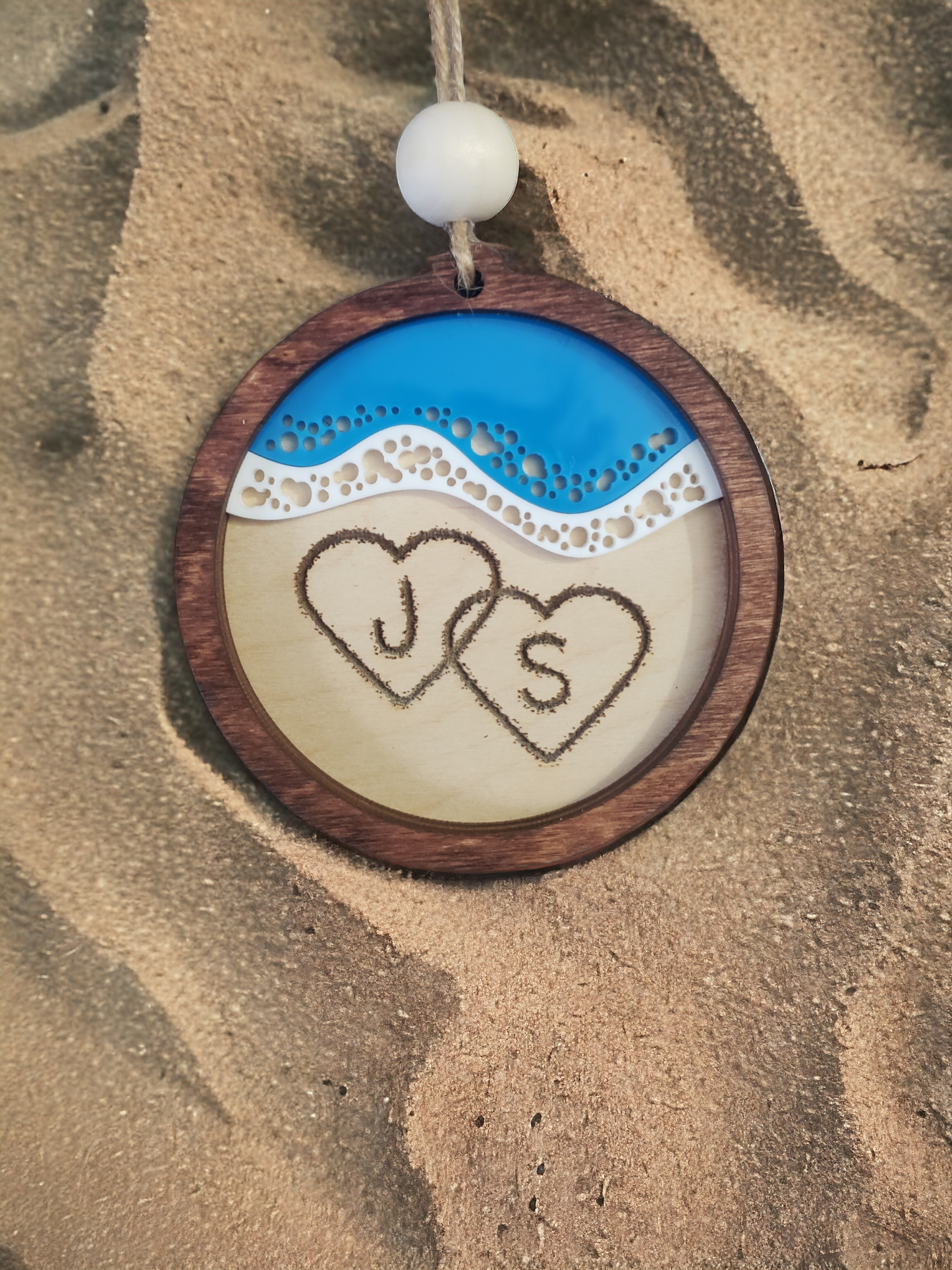 Beach Initial Heart Ornament Initials only personalized