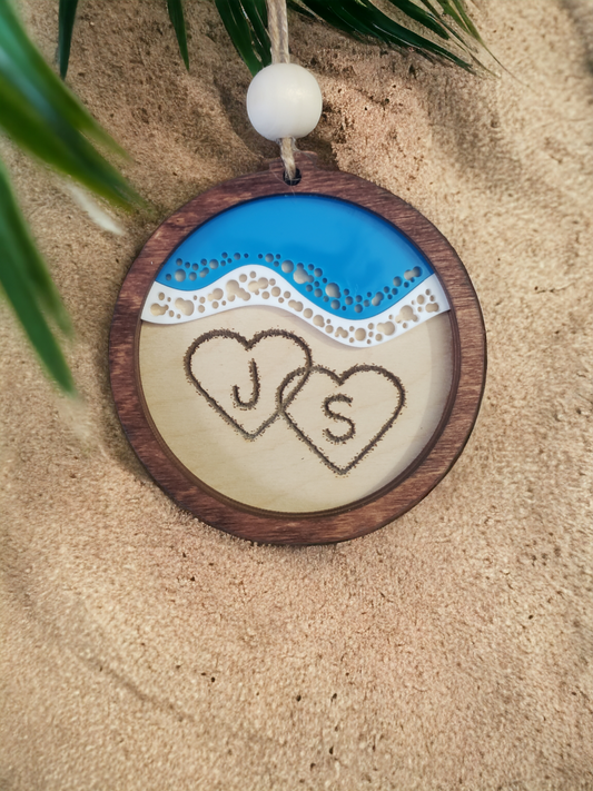 Beach Initial Heart Ornament Initials only personalized