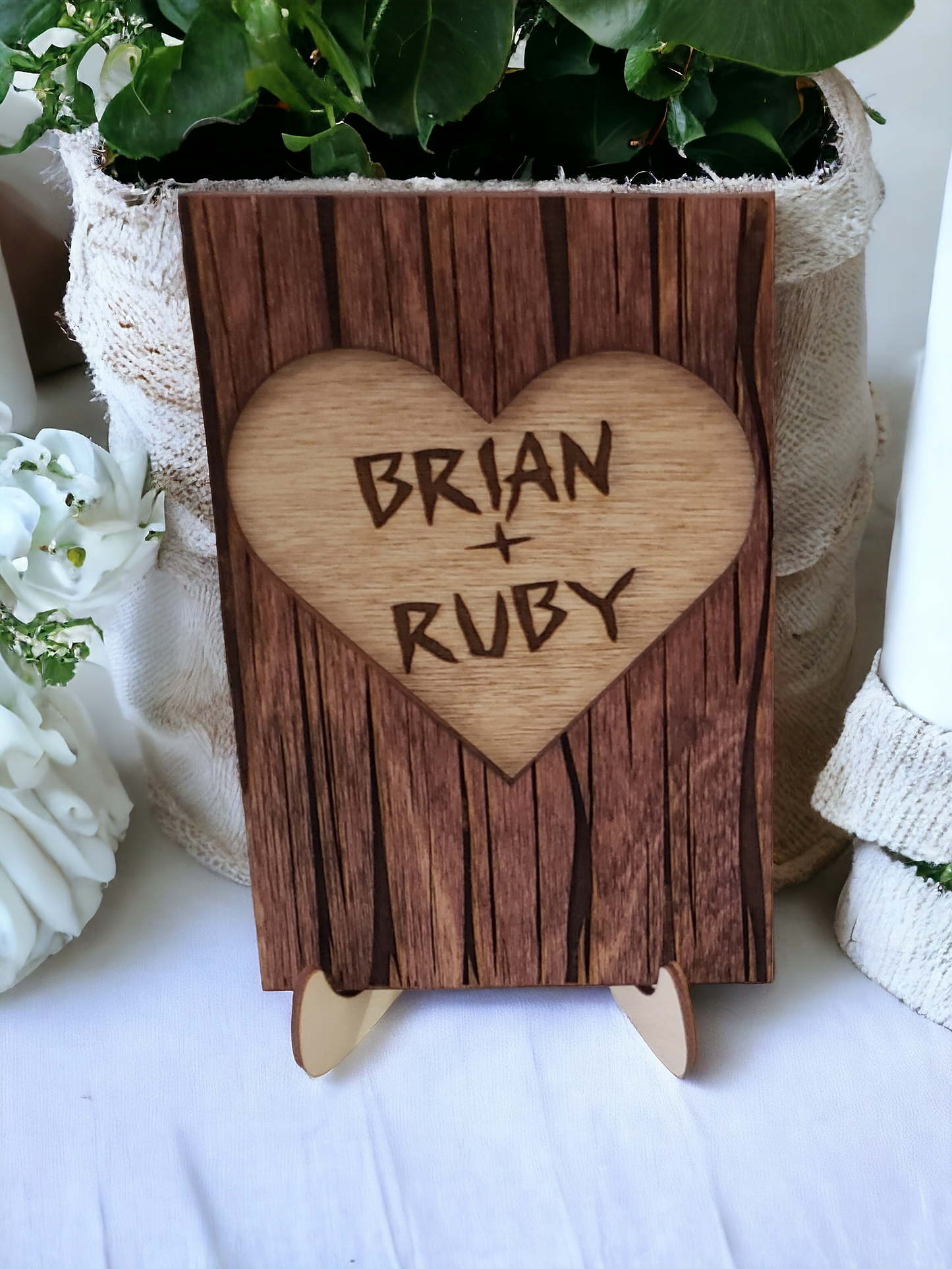 Carved wood heart plaque personalized