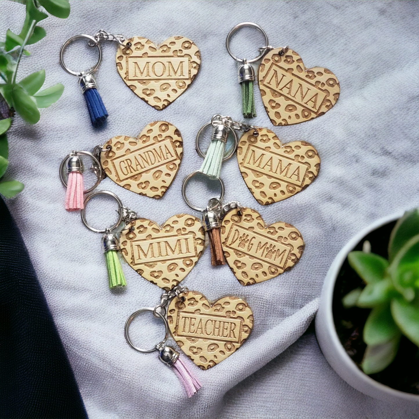 Leopard Heart Keychains Personalized