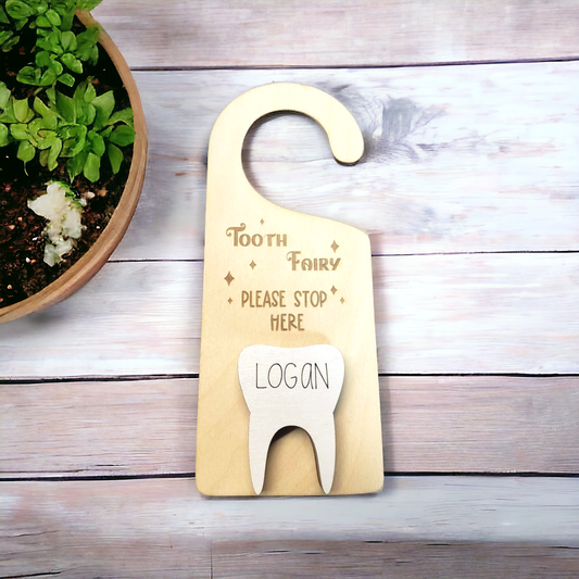 Tooth Fairy please stop here door hanger Personalized option