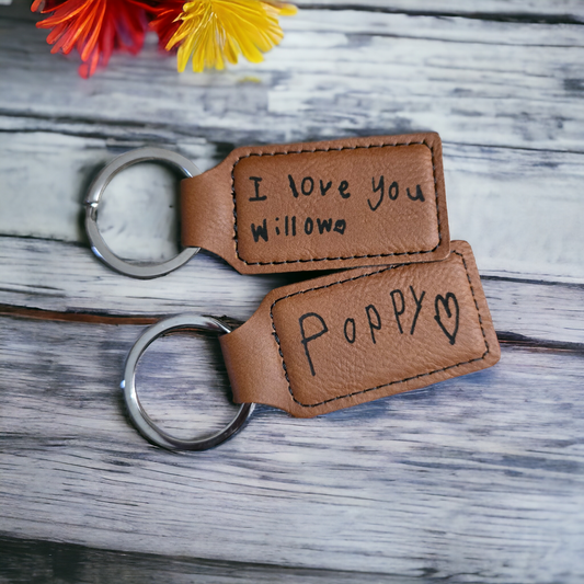 Leatherette Keychain handwriting keychain personalized