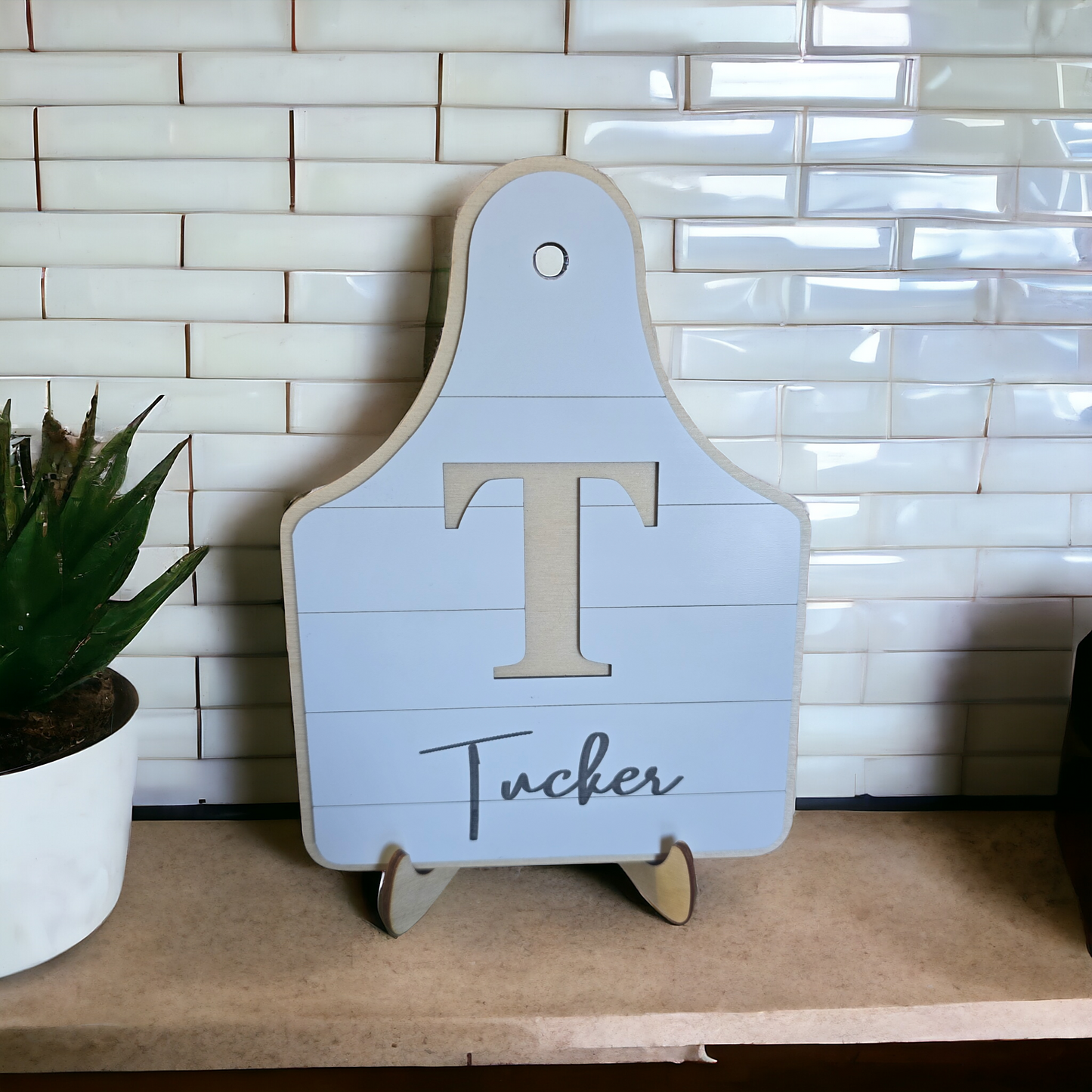 Ear tag last name Small sign leaner Personalized