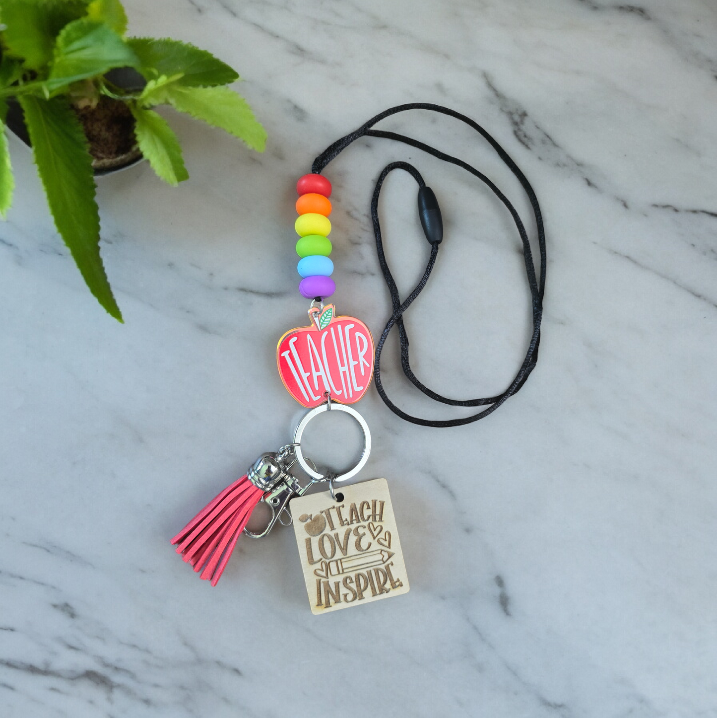 Teacher lanyard teach love inspire. Multiple choices