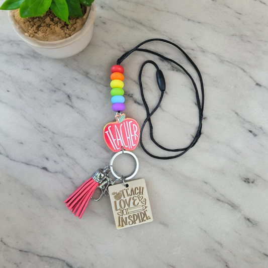 Teacher lanyard teach love inspire. Multiple choices