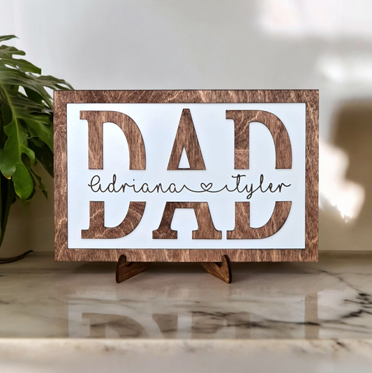 Dad with kids split name sign Personalized