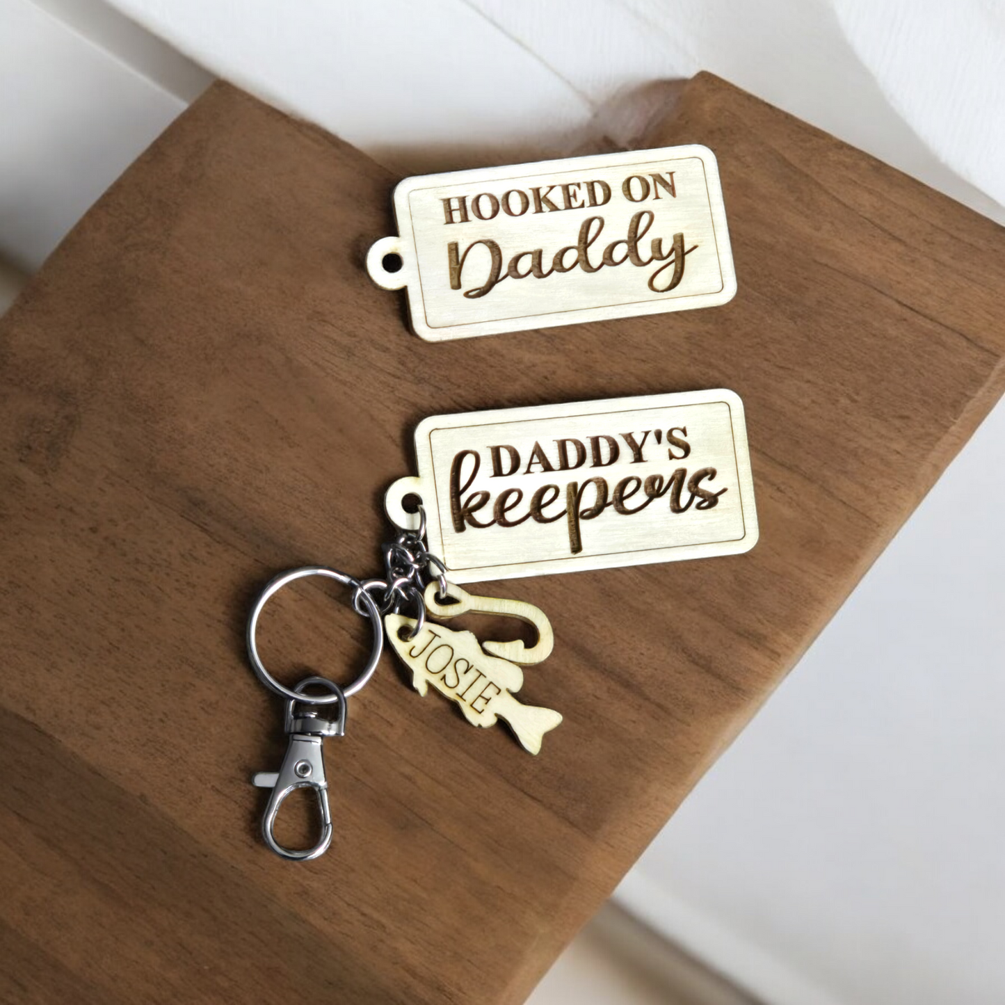 Daddy keepers or Hooked on Daddy Personalized keychain