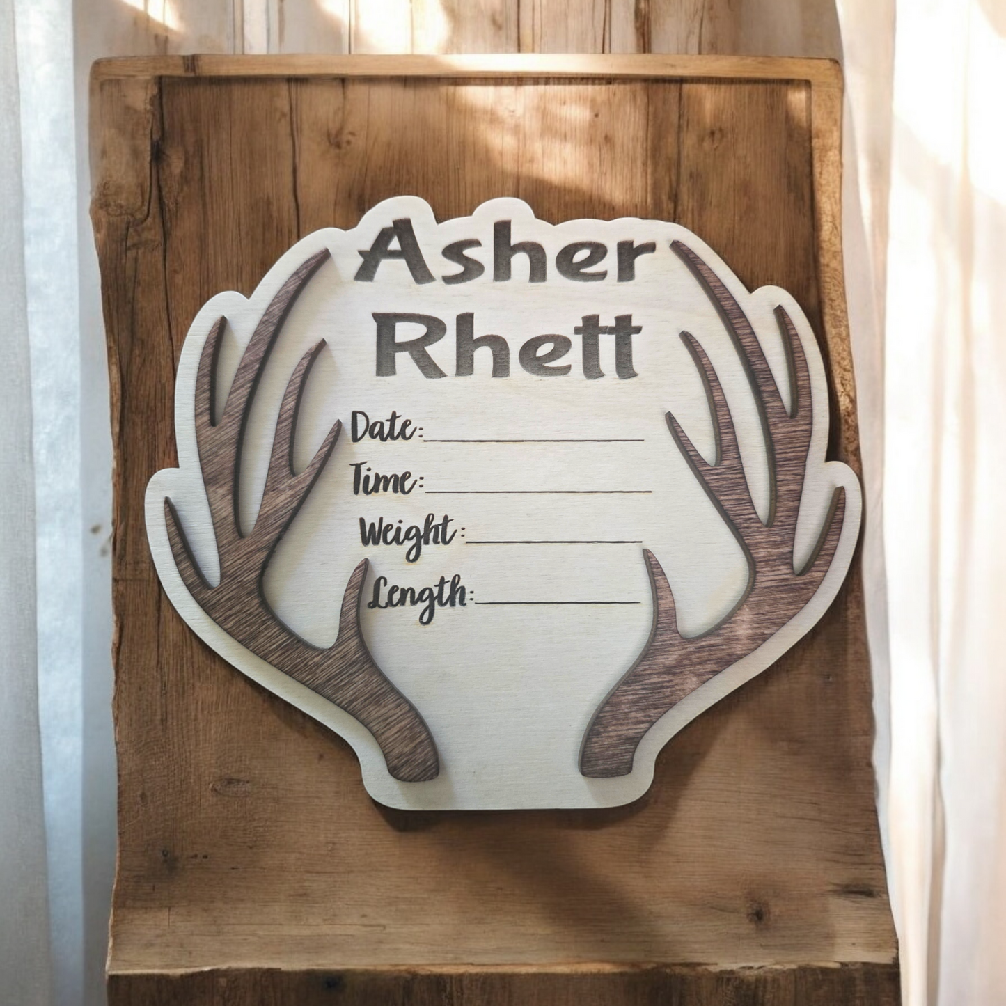 Baby Announcement Deer Antler Personalized