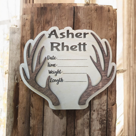 Baby Announcement Deer Antler Personalized