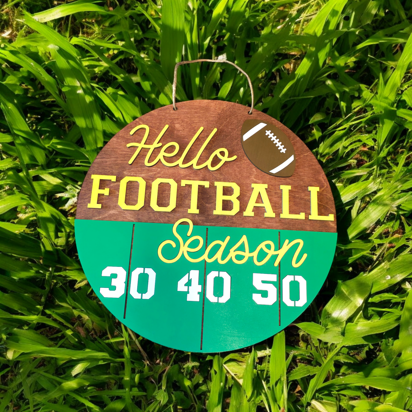 Hello Football Season 15" Sign