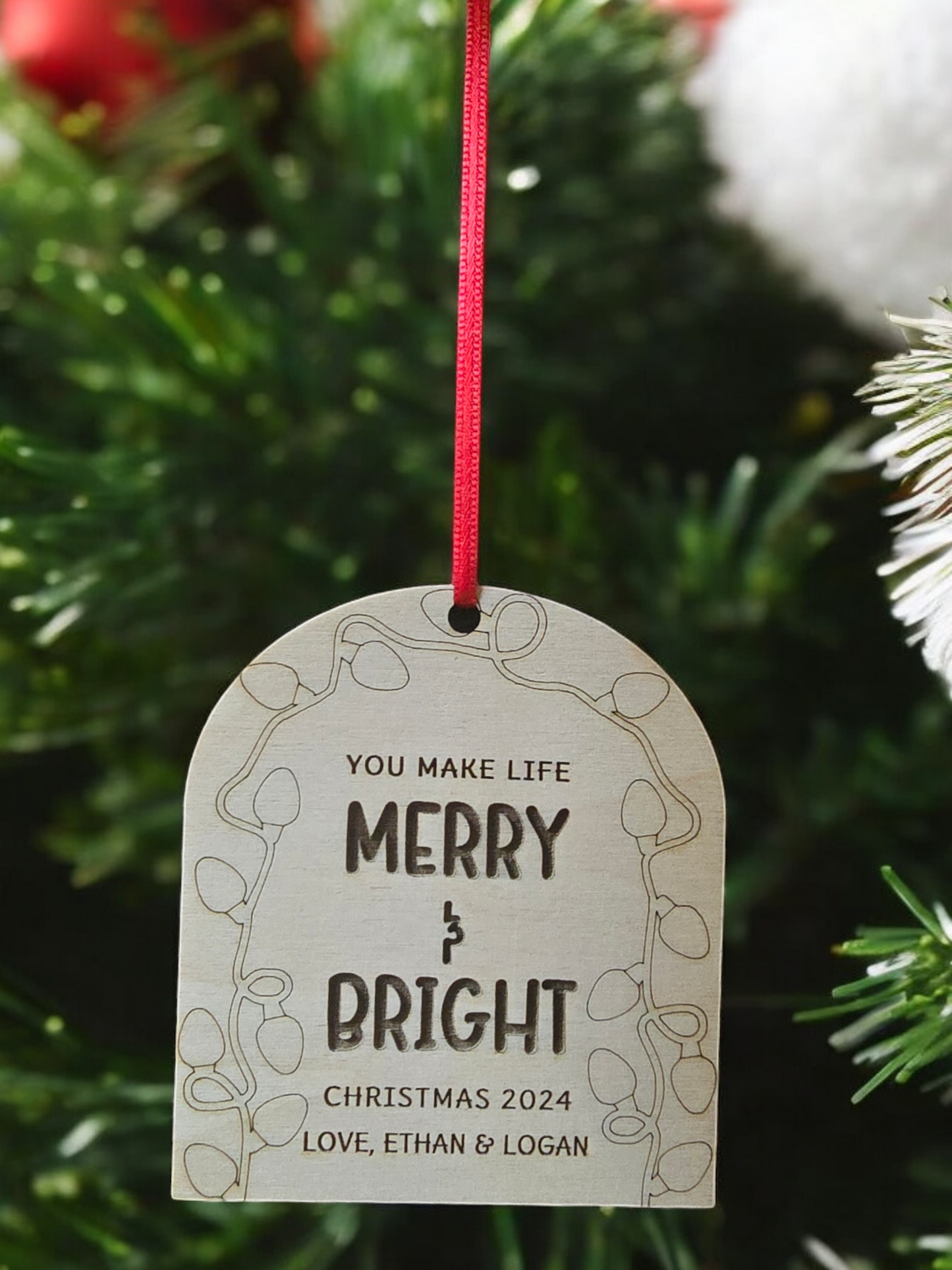 You make life Merry & Bright fingerprint Sign or Christmas Ornament Personalized