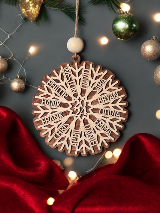 Family Name Snowflake Christmas Ornament Personalized