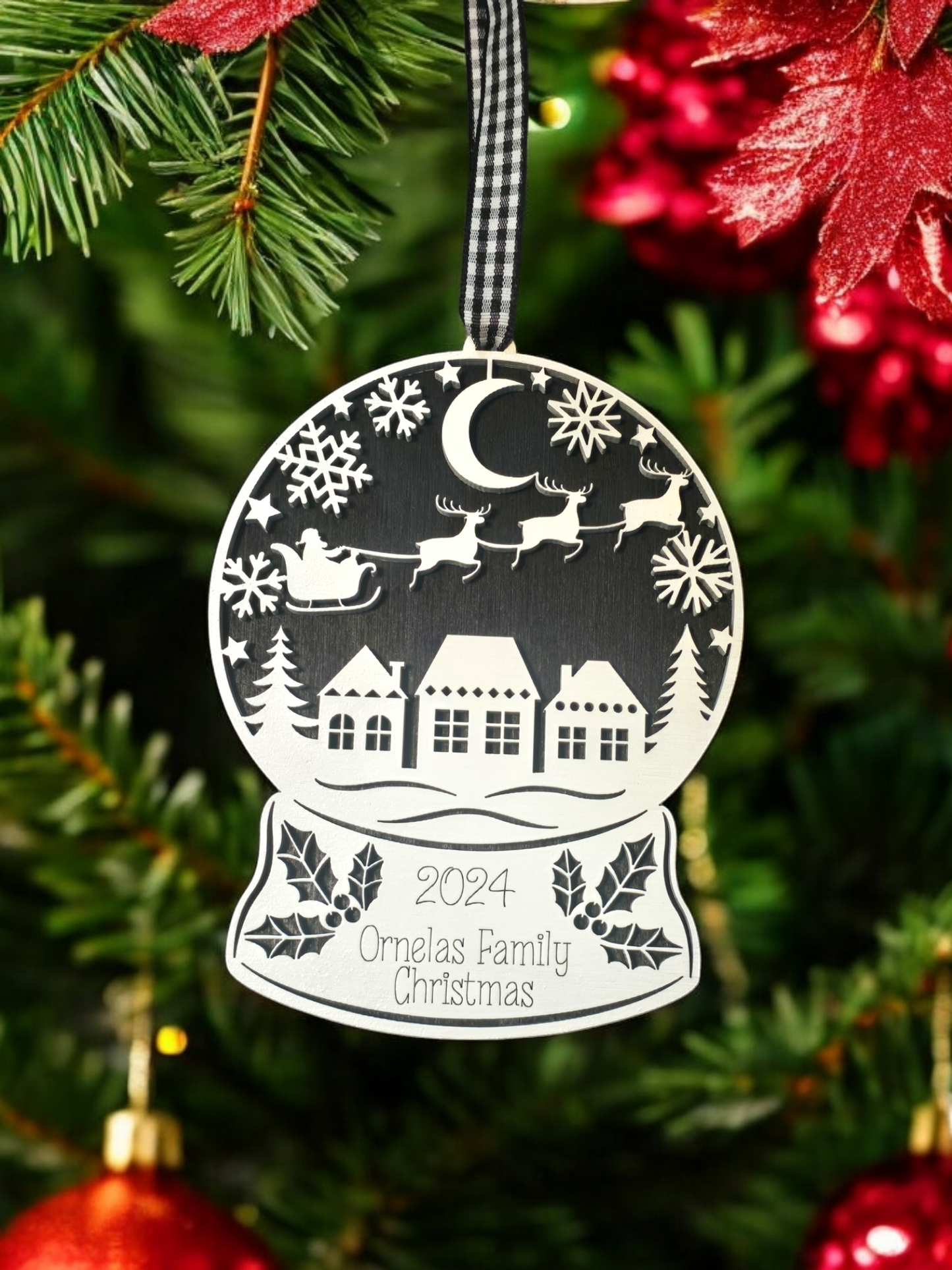 2024 Family Name Christmas Snowglobe Christmas Ornament Personalized with last name