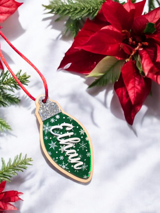 Lightbulb Christmas Ornament tag Personalized