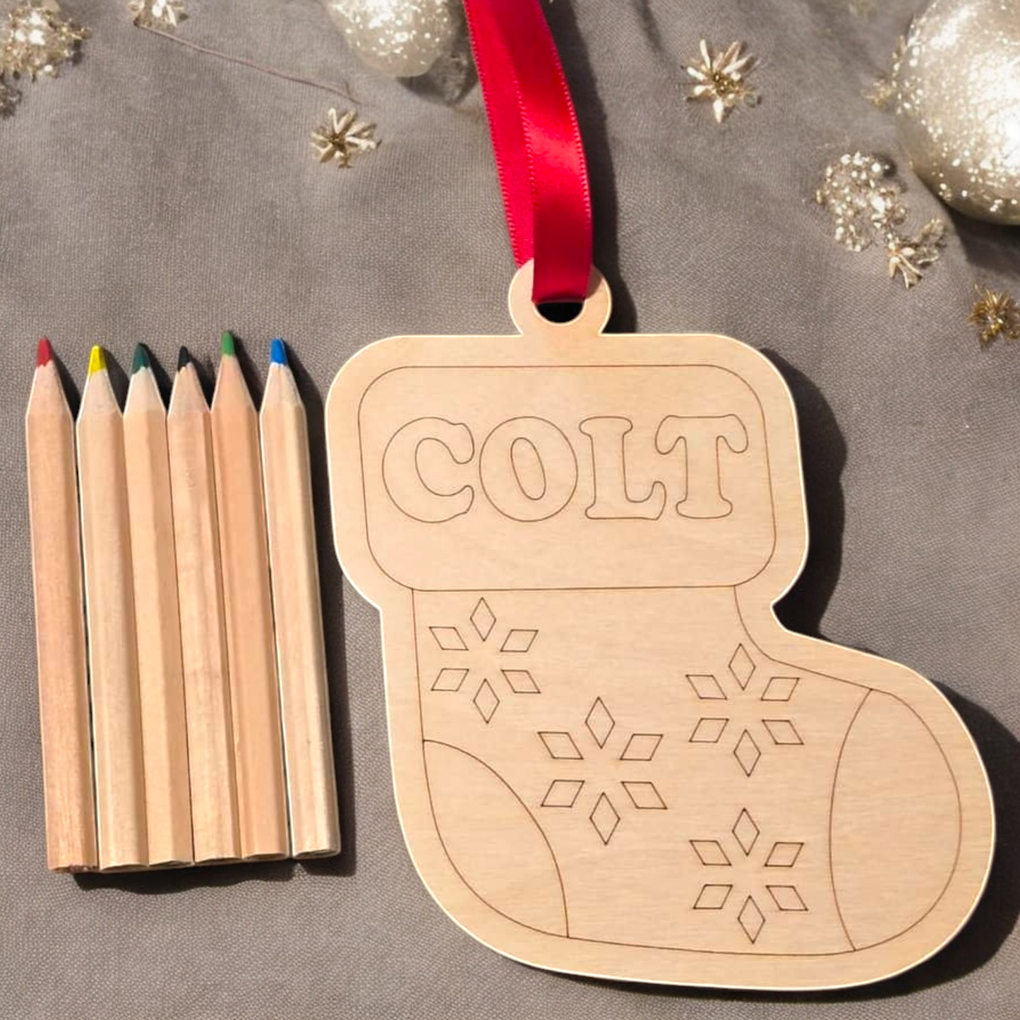 Christmas Stocking Paint Kit Ornament colored pencils Personalized with name