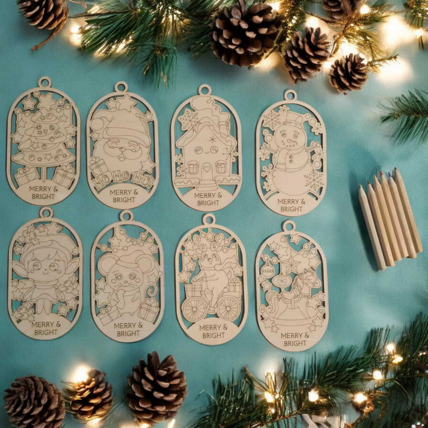 Merry & Bright Christmas Ornaments coloring kits