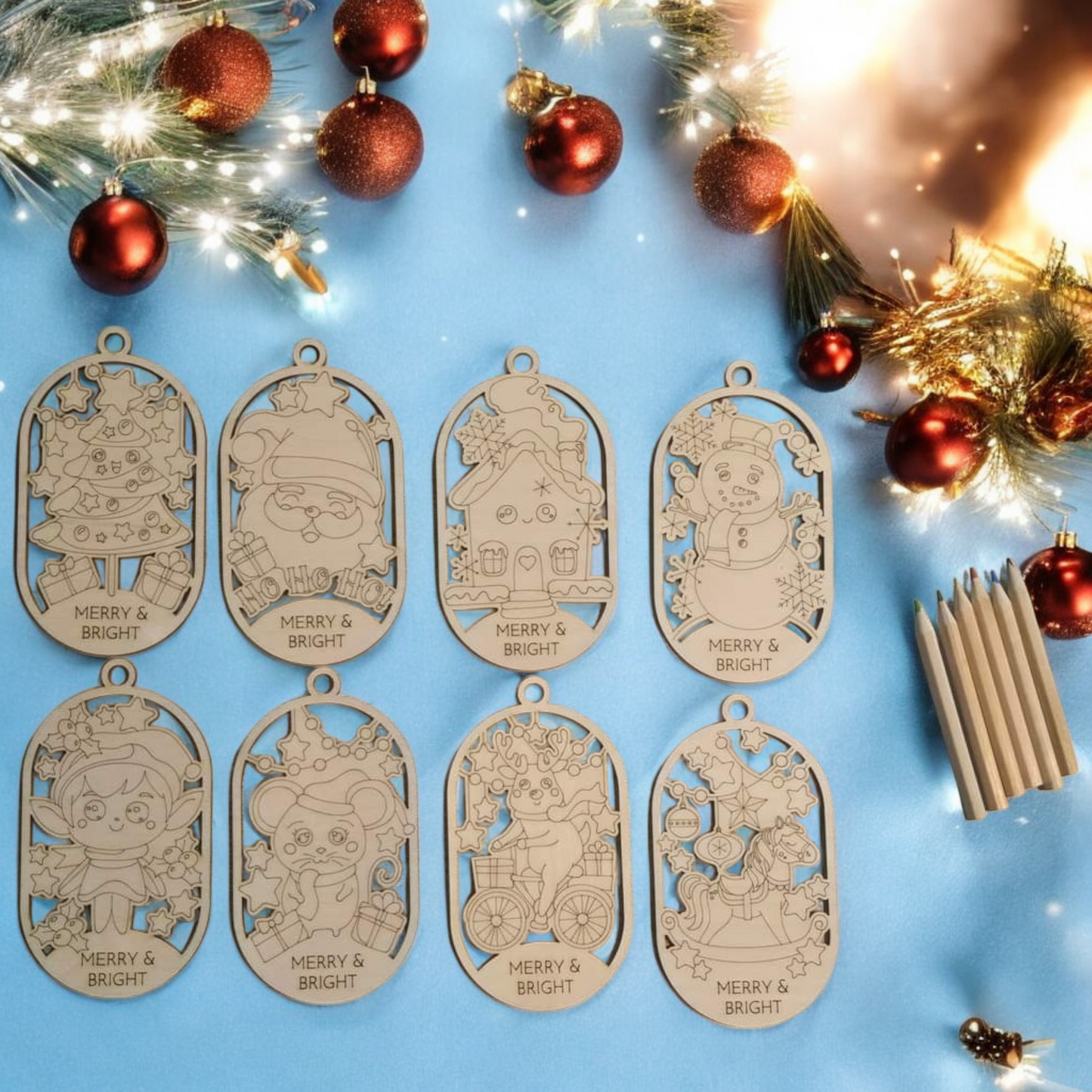 Merry & Bright Christmas Ornaments coloring kits