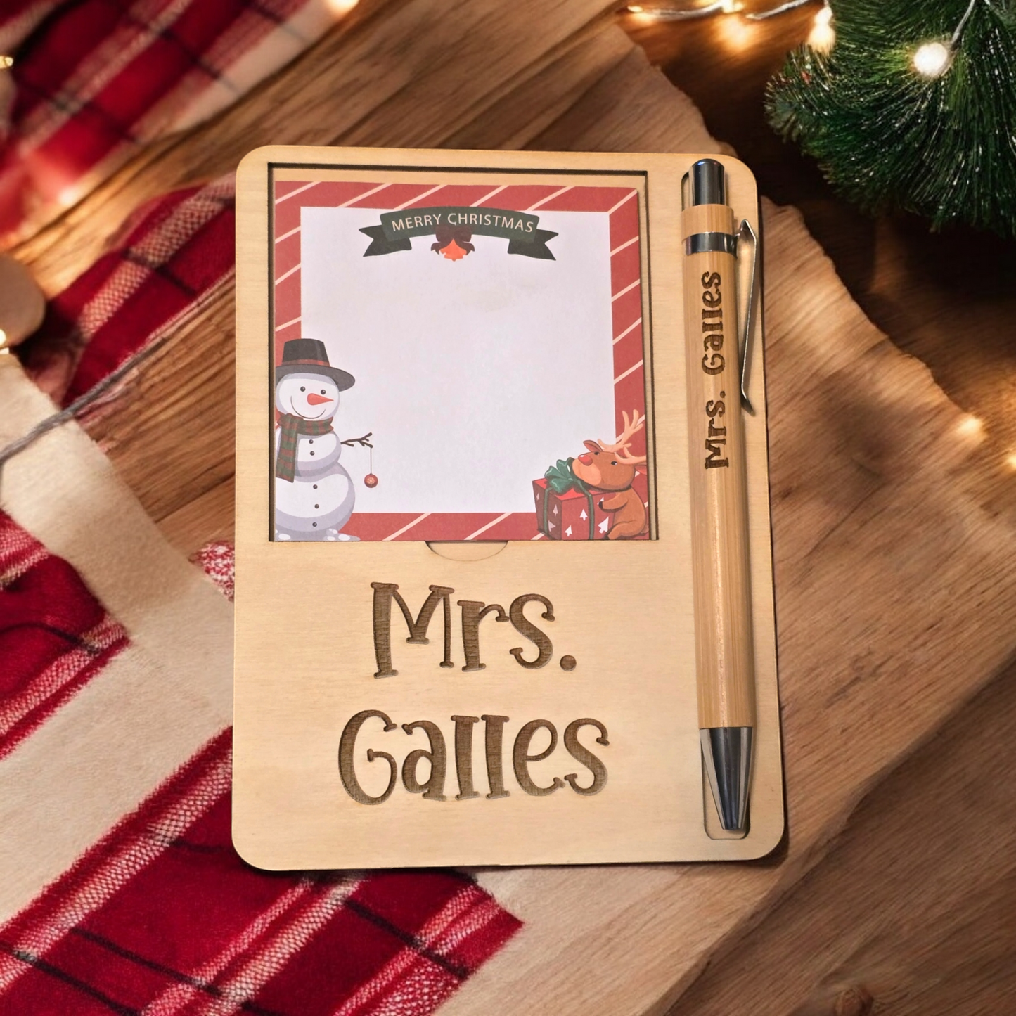 Teacher sticky note holder and pen personalized