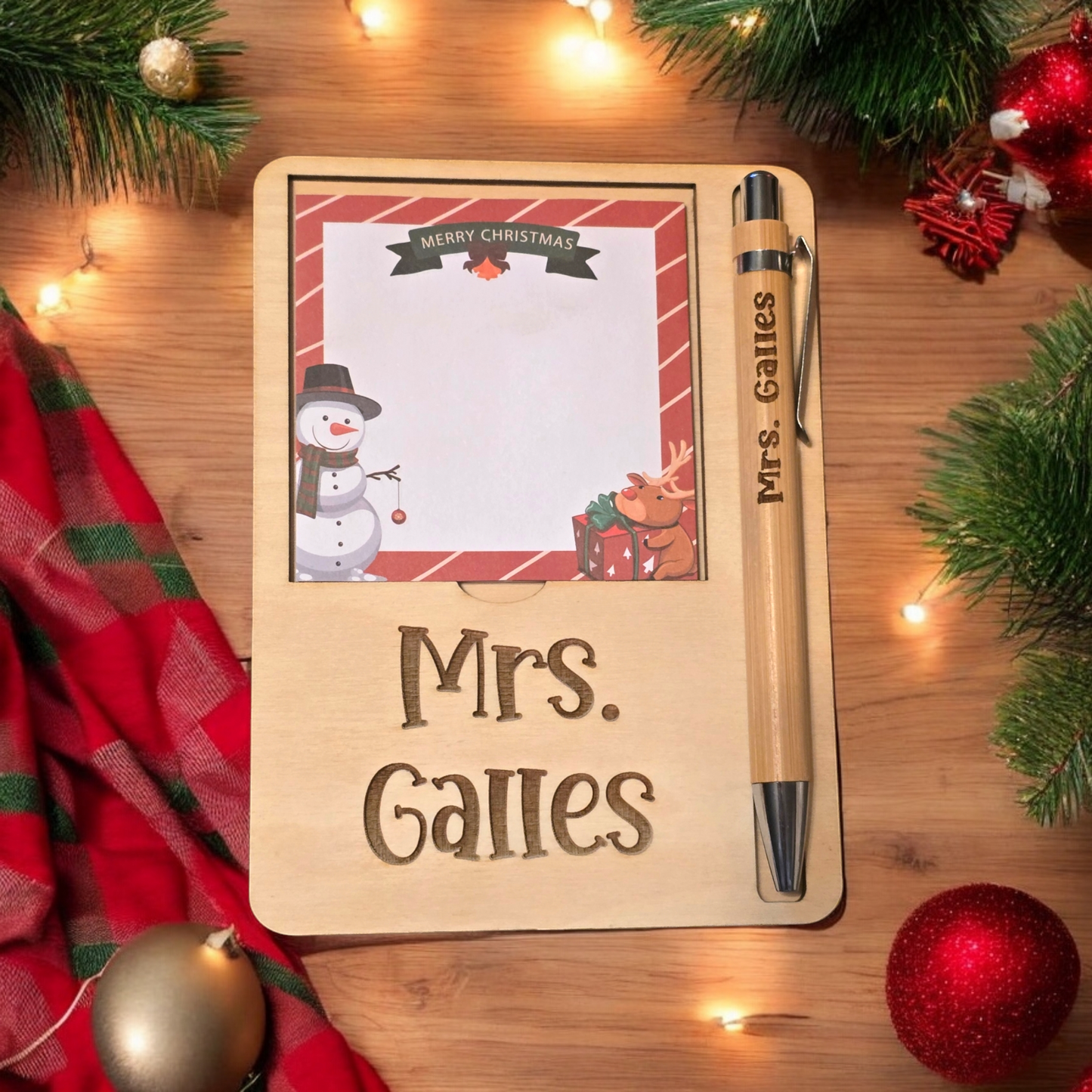 Teacher sticky note holder and pen personalized
