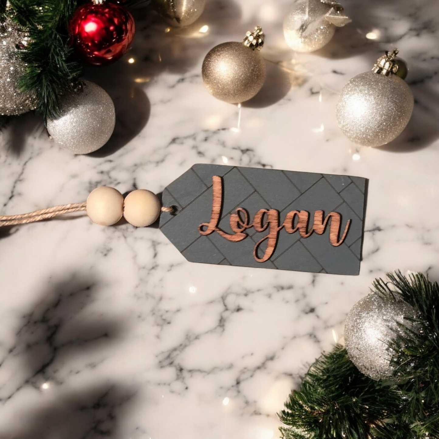 Shiplap Christmas Stocking Name Tags gray Personalized