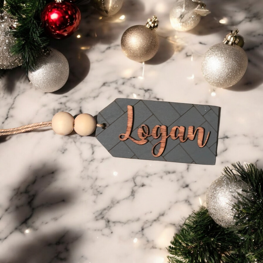 Shiplap Christmas Stocking Name Tags gray Personalized
