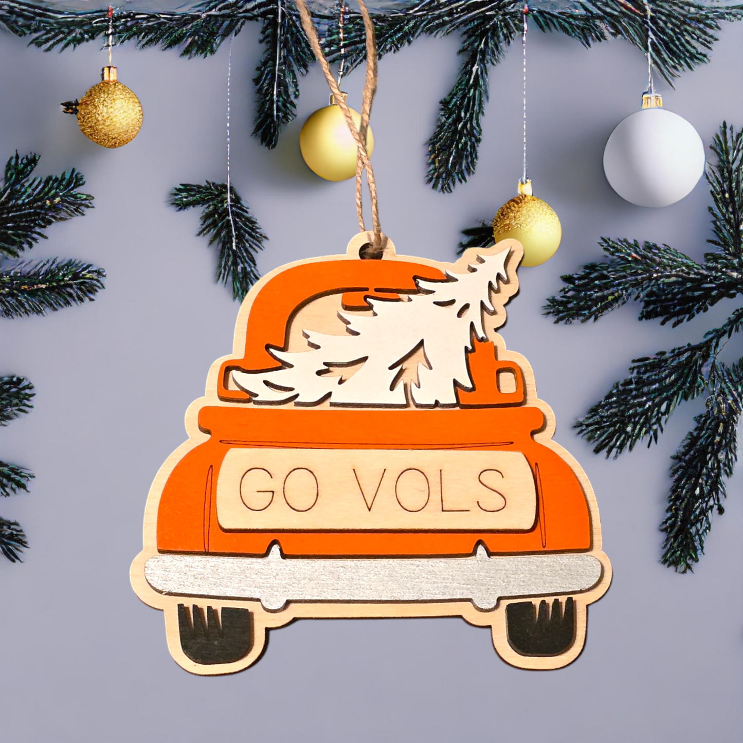 Go Vols Pickup truck and tree personalized Christmas Ornament