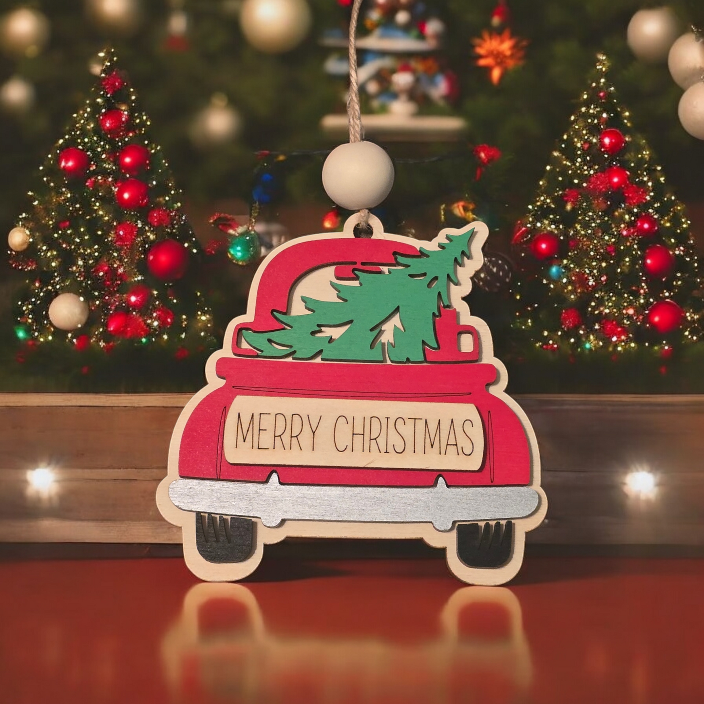 Pickup truck and tree personalized Christmas Ornament