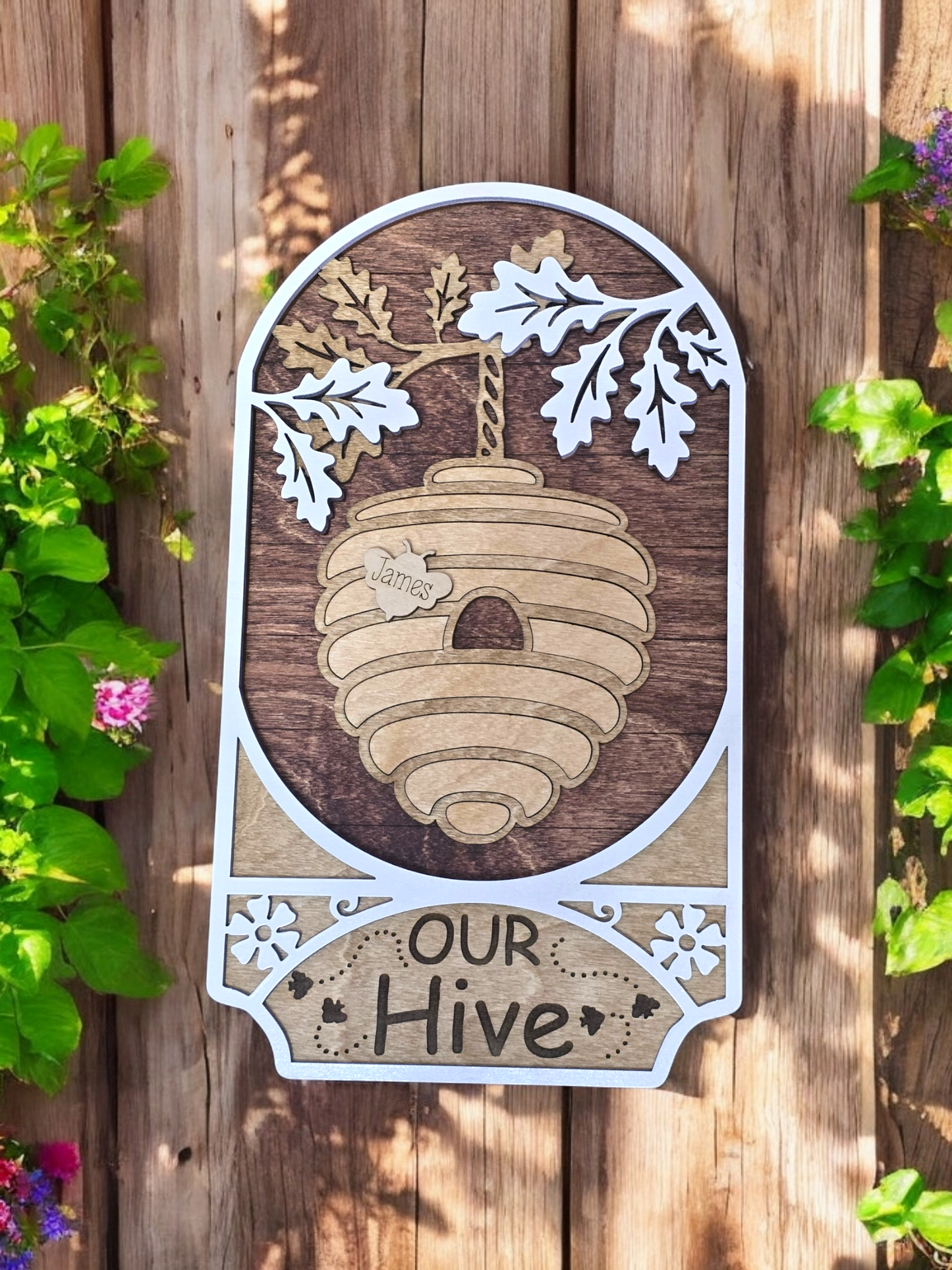 Beehive Family Sign Personalized Bees NOT attached