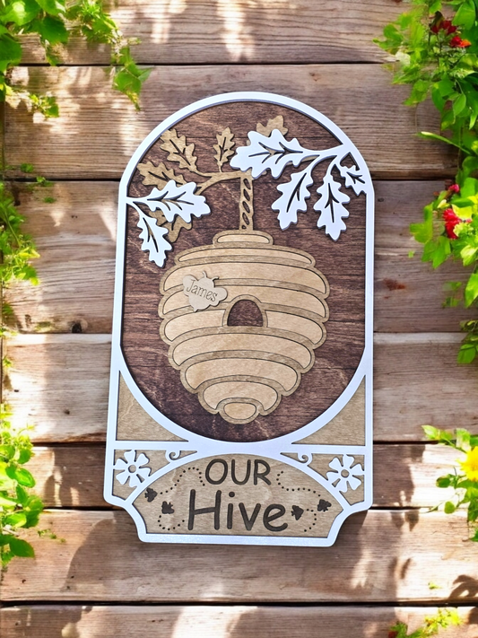 Beehive Family Sign Personalized Bees NOT attached