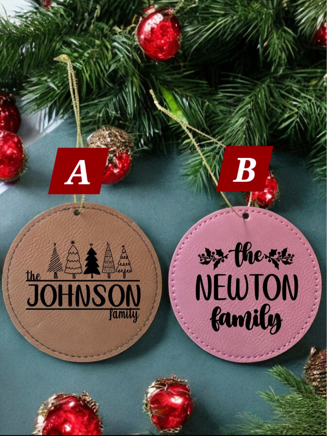 Family Leatherette Christmas Ornaments Personalized