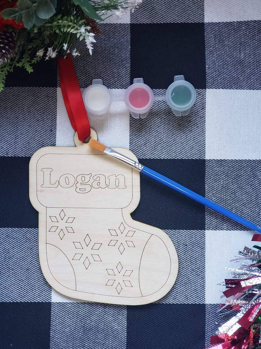 Christmas Stocking Paint Kit Ornament colored pencils Personalized with name