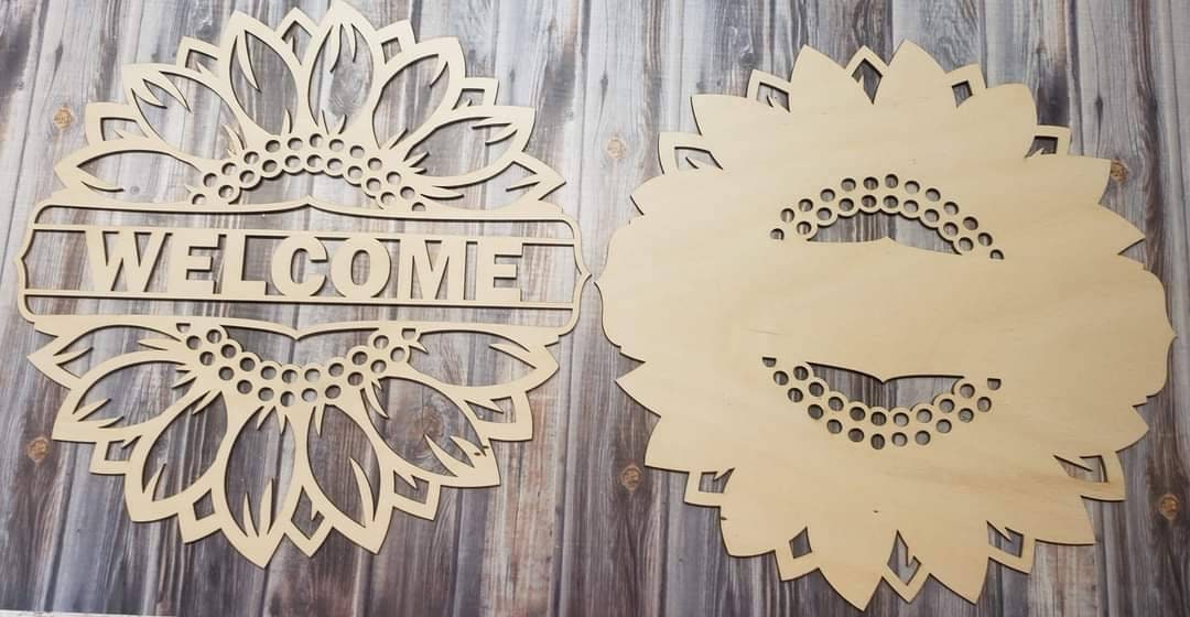 Welcome Sunflower Sign Wood Door Hanger