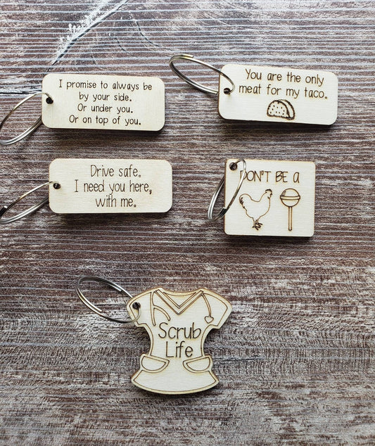 Wooden keychains sarcastic