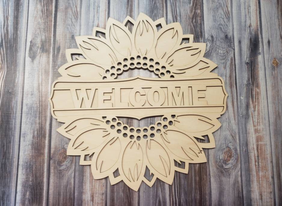 Welcome Sunflower Sign Wood Door Hanger