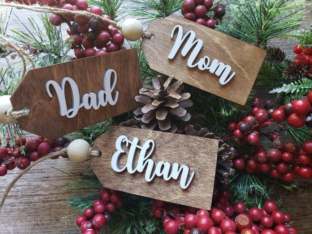 Christmas Stocking Name Tags Wood Personalized