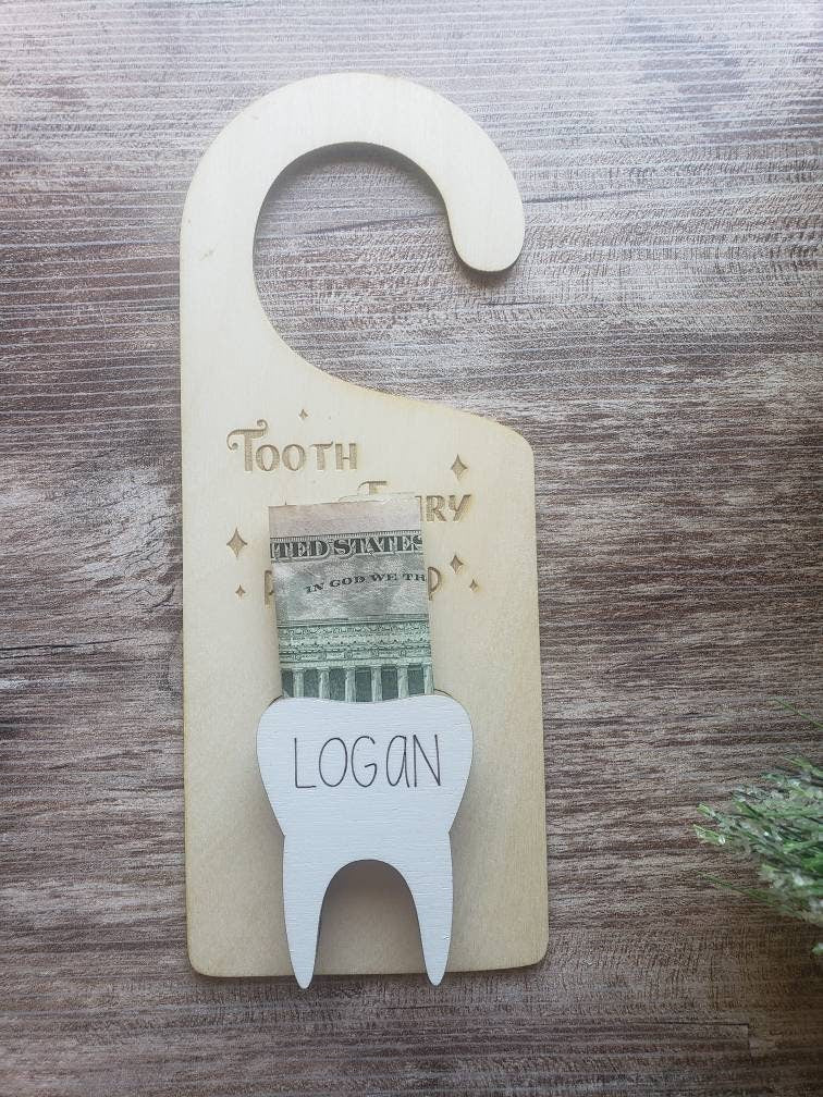 Tooth Fairy please stop here door hanger Personalized option