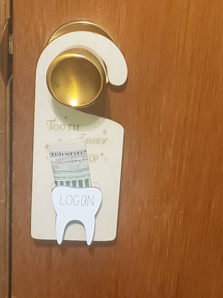Tooth Fairy please stop here door hanger Personalized option