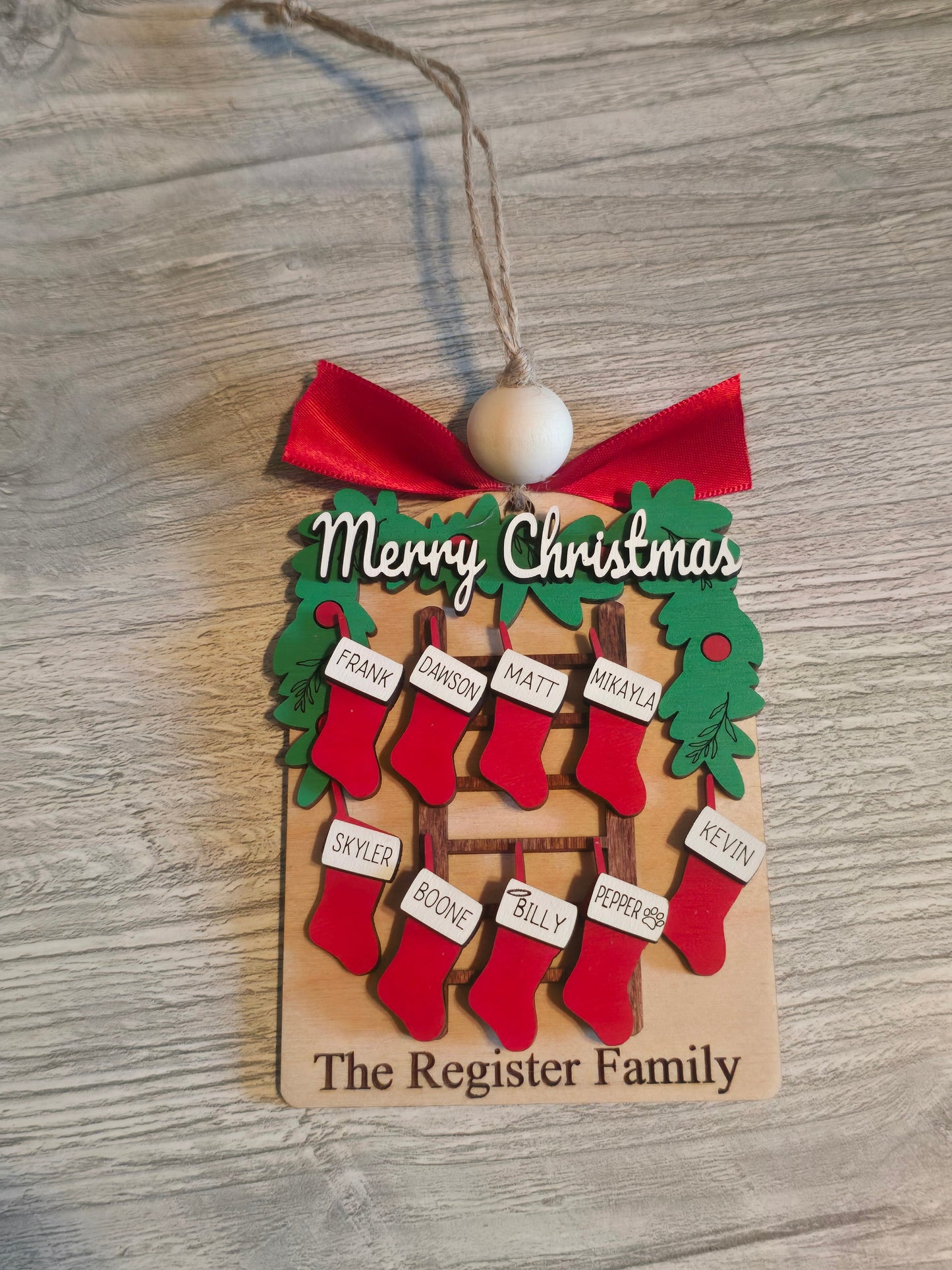 Ladder stocking wreath Merry Christmas Ornament Personalized