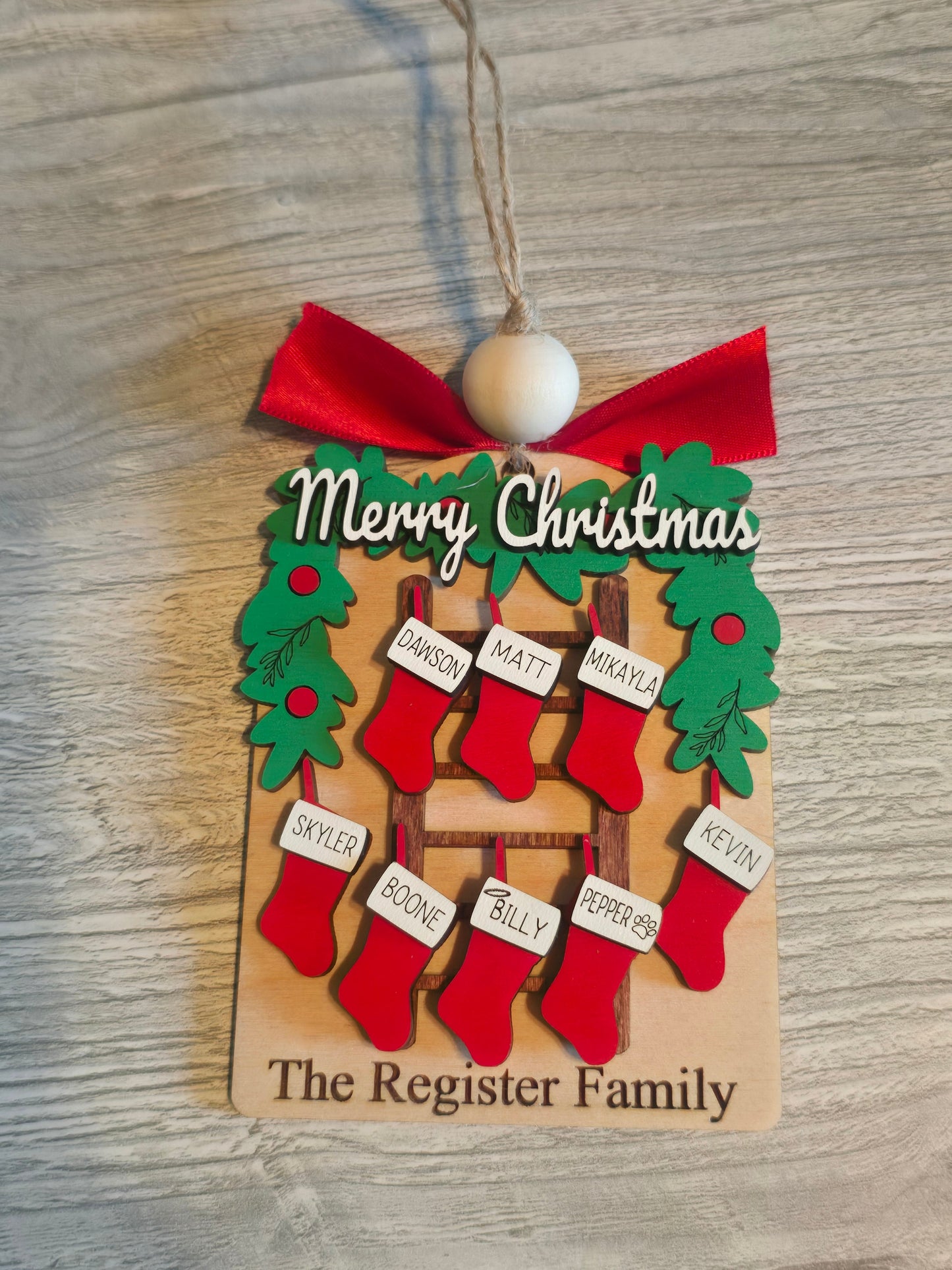 Ladder stocking wreath Merry Christmas Ornament Personalized
