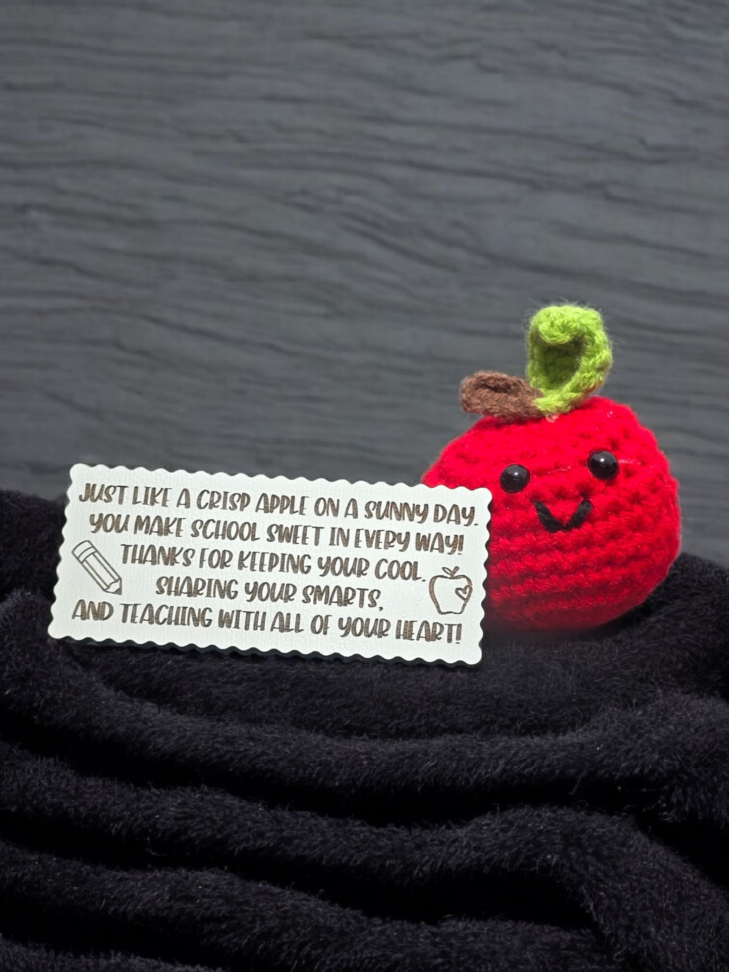 Just like a crisp apple on a sunny day Teacher crocheted apple