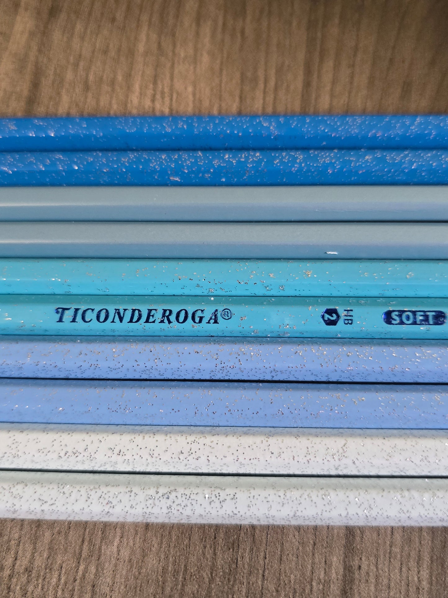 Blue and white glitter pencils Personalized set of 10